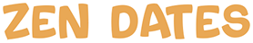 The words 'ZEN DATES' written in a bold, rounded orange font with a slight drop shadow on a white background.